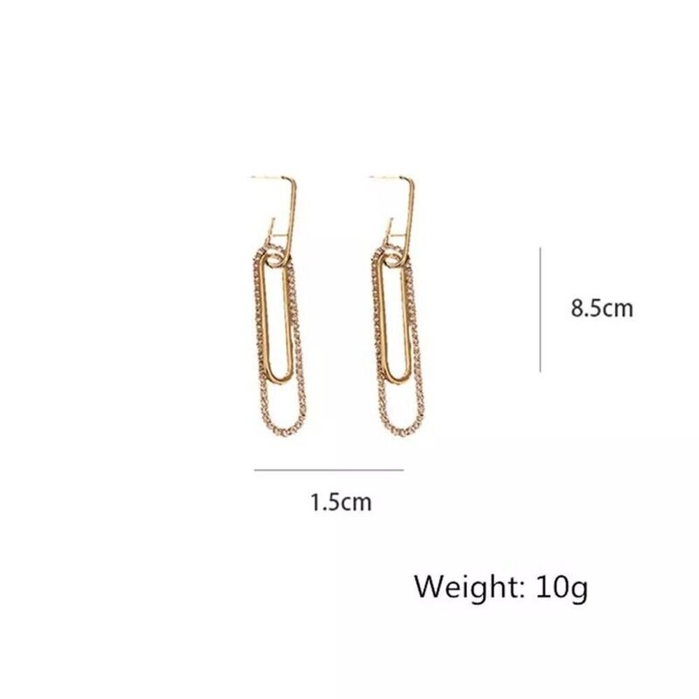 Los Angeles Boutique Dangle Long Rectangle Gold Earrings Rhinestone Crystal NEW - Picture 4 of 8